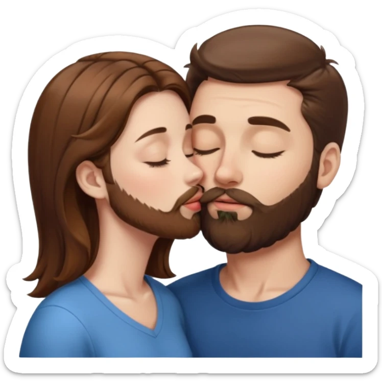 White man with brown hair and beard kissing lips with a white girl with brown hair with closed eyes sticker