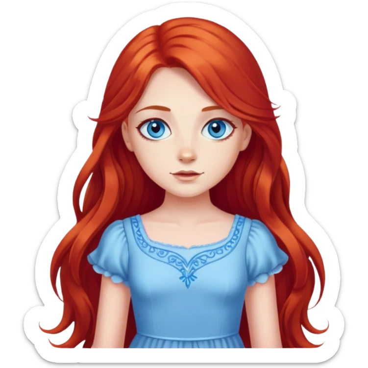 girl with red long hair with blue eyes in dress sticker