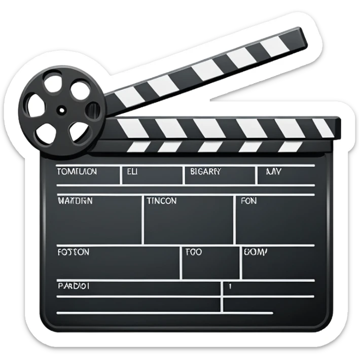 ultra simple film slate outline, black line drawing only, no fill or shading, just essential outlines sticker