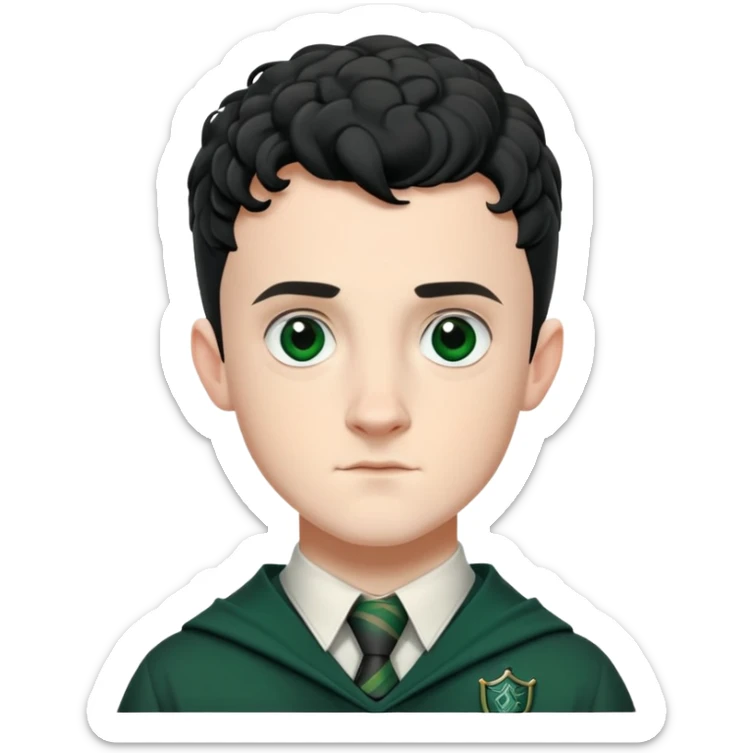 Josh Herdman is Gregory Goyle in harry potter, wear hogwarts slytherin uniform, curly short hair sticker
