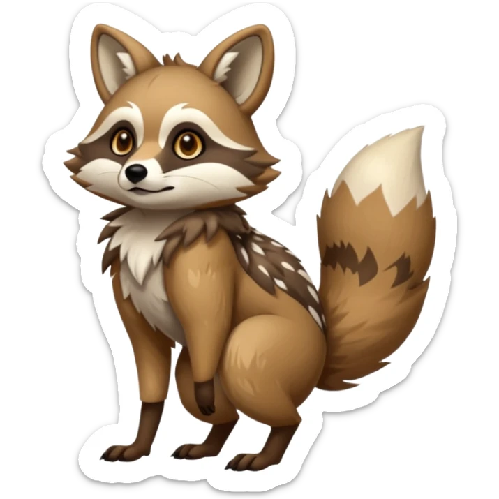 fantasy tanuki-Coyote-marsupial-fursona-hybrid animal creature full body with intricate markings  sticker