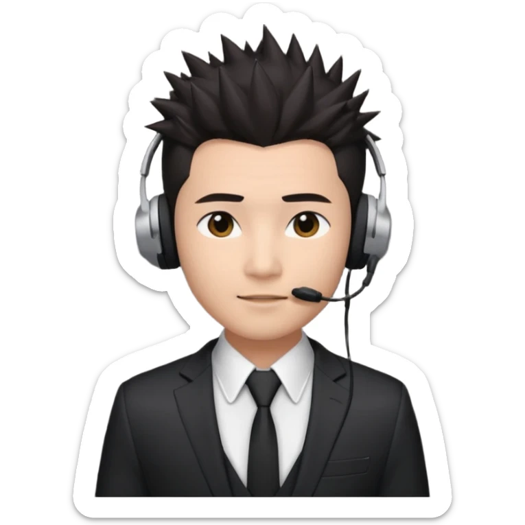 asian man headset suit face only spikey hair in front dark hair gay shirt sticker
