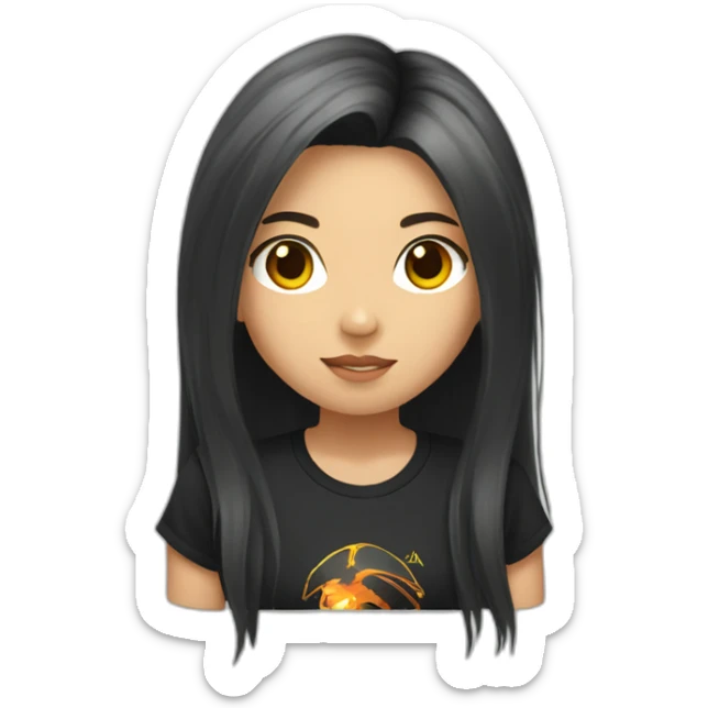Asian girl with long hair and a Metallica t-shirt working hard sticker