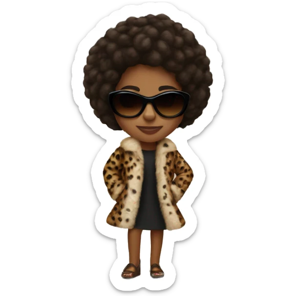 Brown girl wearing cheetah fur coat and shades sticker
