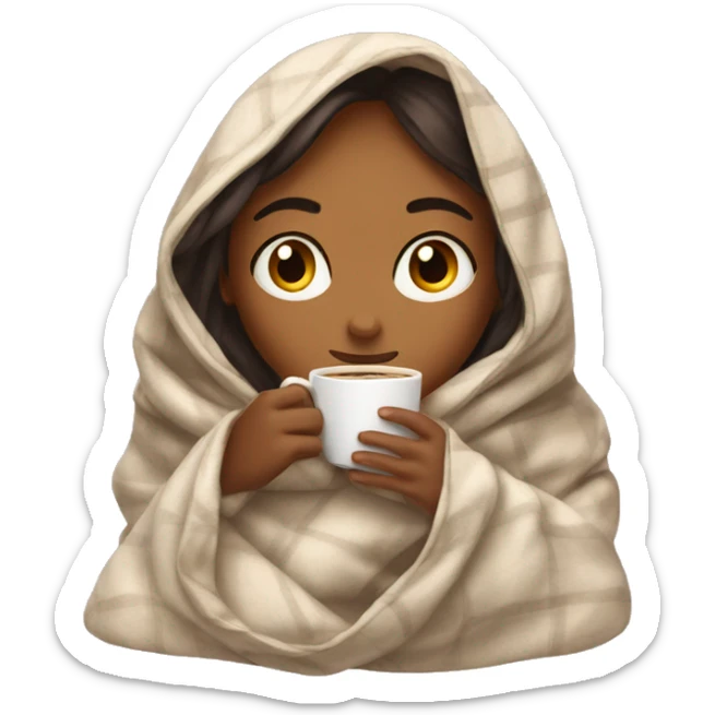 girl inside a blanket sipping coffee eyes closed sticker