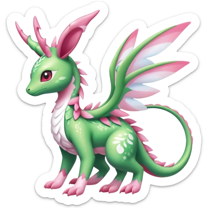 Shiny Exotic Cute Majestic Ethereal Sparkly Flygon-Sylveon-Shaymin-Meganium-Hybrid-Creature with white pattern-markings sticker