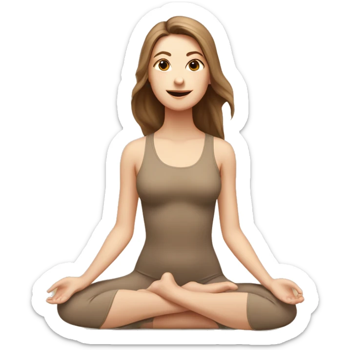 White Girl with brown hair doing padmasana in beige tight yoga suit sticker