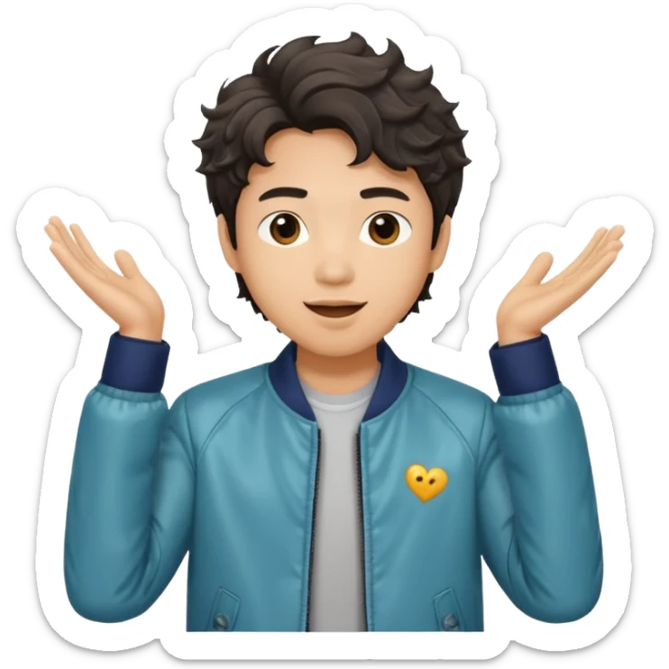 Asian guy wavy hair, dressed in a cool jacket, demure but excited for date tonight  sticker