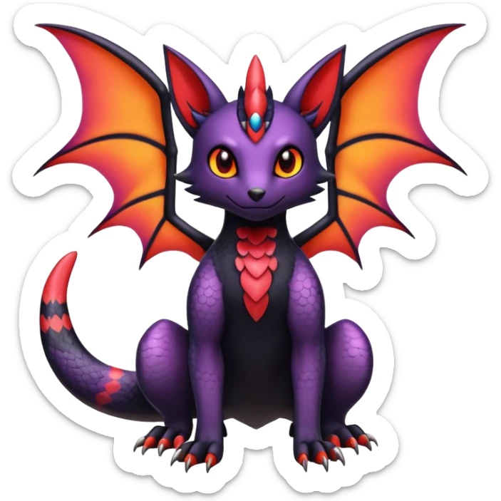 full body hybrid of Salandit Umbreon Noibat and Litten, cute pose sticker