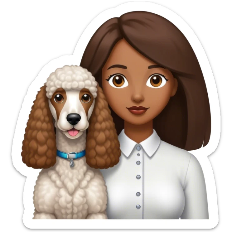 White Standard Poodle and Straight long hair brown skin Women sticker