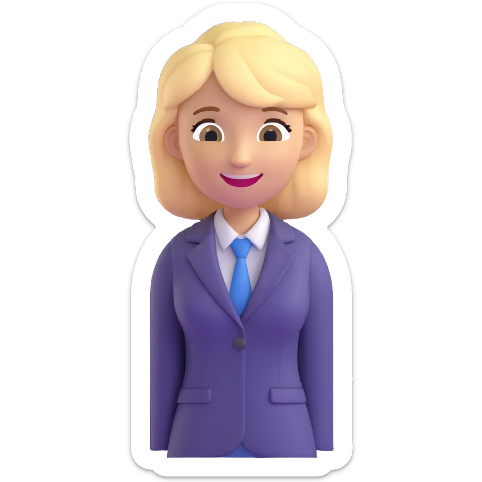 3D emoji style, blonde woman around 40 years old, real estate broker, smiling, professional sticker