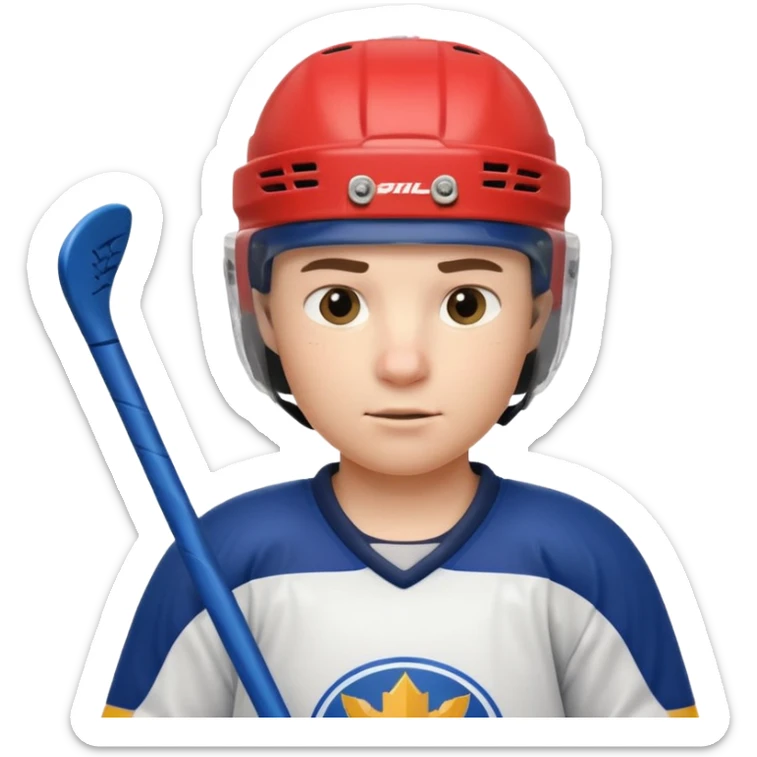 ice hockey player portrait, head and shoulders only, wearing hockey helmet with visor, team jersey collar, holding hockey stick near shoulder, focused competitive expression, 3D cartoon style, mobile game icon style, clean background, no text, no watermark

 sticker