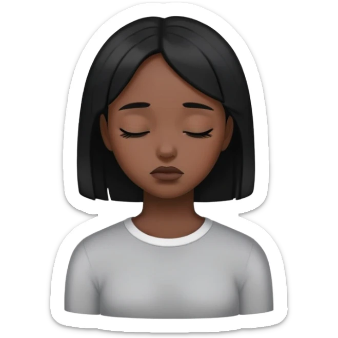 black dark girl with black hair super sad eyes closed sticker