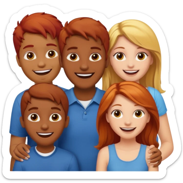 4 inclusive friends (3 girls and 1 man) laughing : 1 man must be brown, 1 girl have to have red hair, an other one must have blond hair and the last one is brown and have brown hair sticker