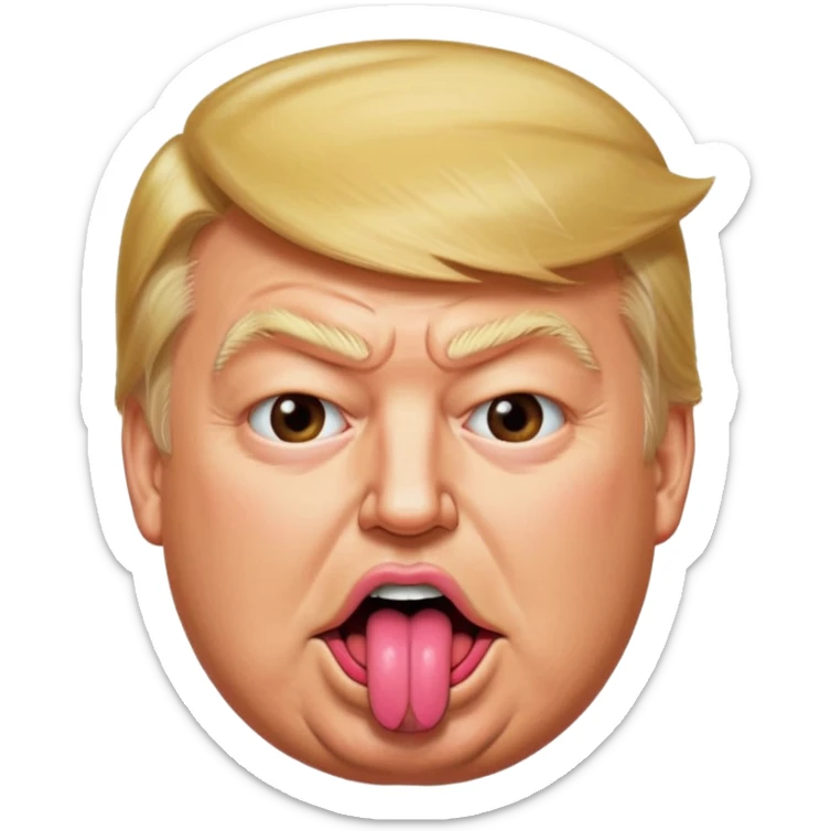 Trump with his super duper fat tongue out with a deep amount of saliva falling off his face sticker