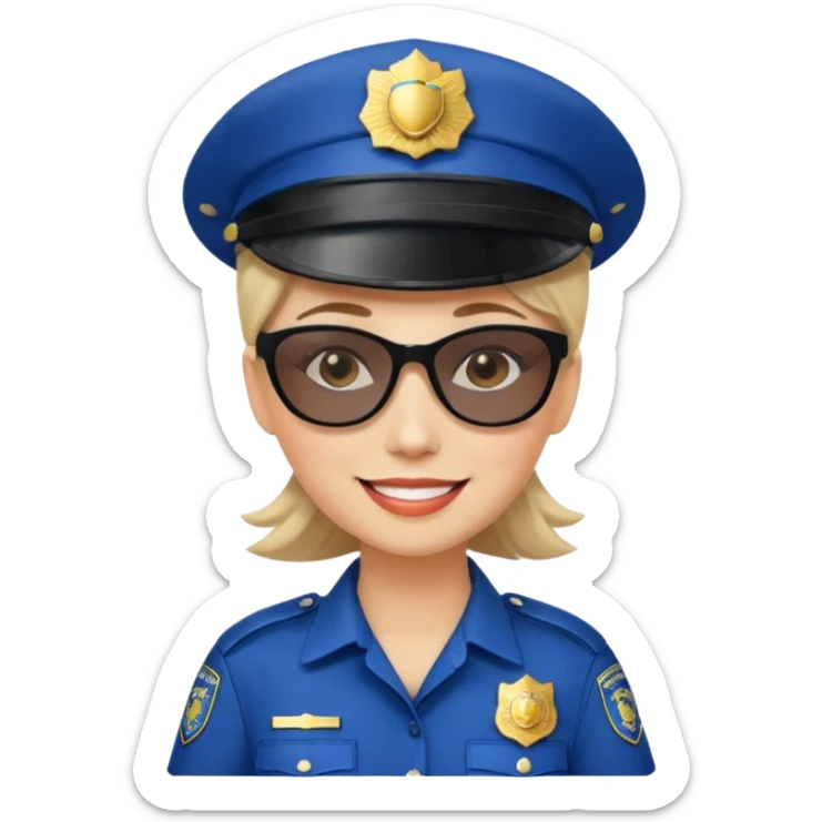 woman police with hair style and hats and sun glsses sticker