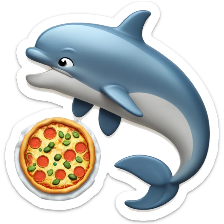 un delfin con una botella de cerveza en una aleta y una pizza en la otra sticker