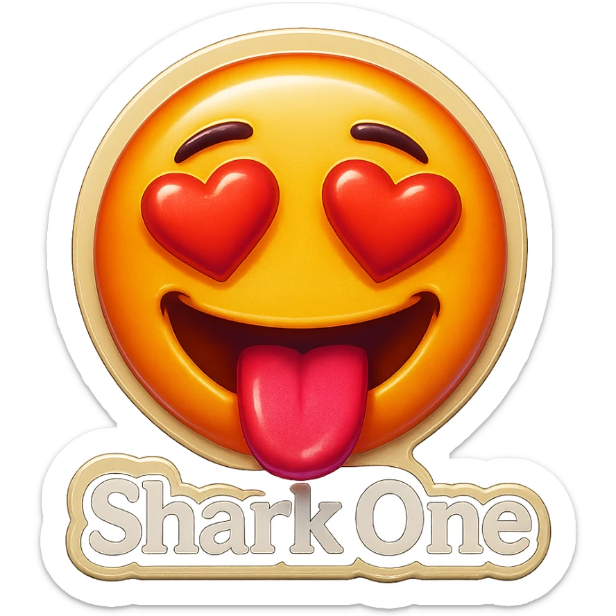 mouth open with tongue out
heart shaped eye
add the words “ Shark One " in White sticker