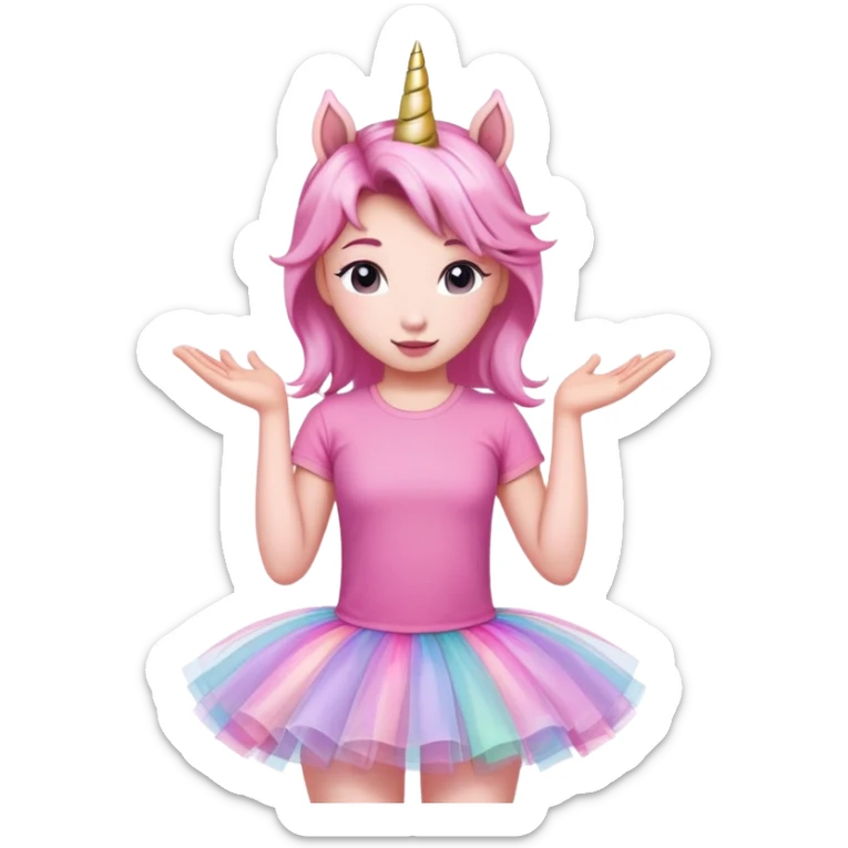 head of an anthropomorphised female unicorn in tutu and pink t-shirt, standard pose sticker