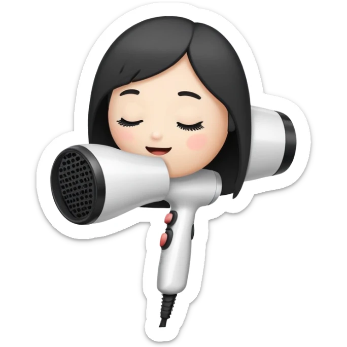 hair dryerround white bear feet, with a cute black closed eyes and mouth sticker