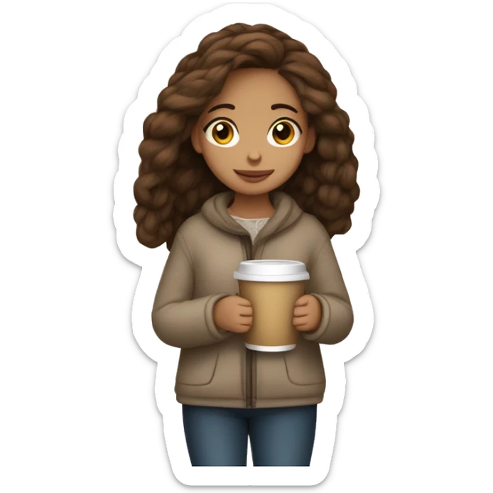 A light skinned brown hair and brown eyes girl holding a cup of coffee with a cozy blanket on  sticker
