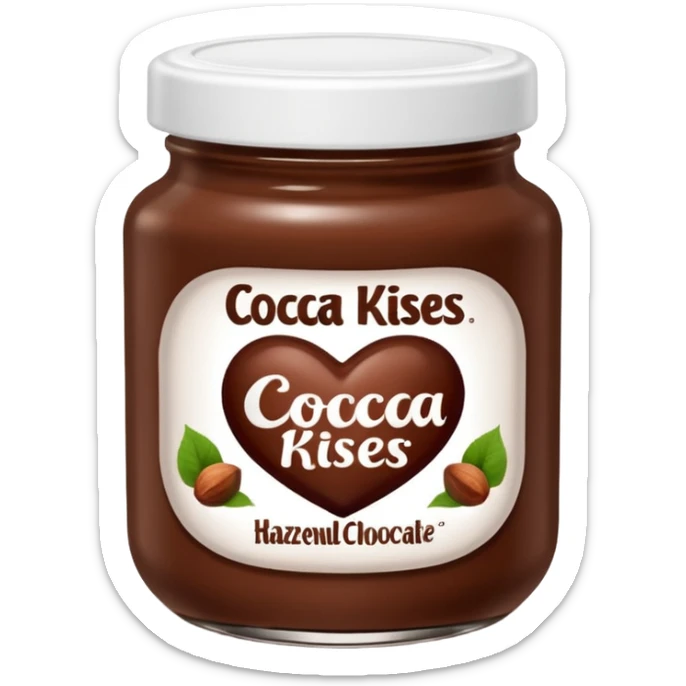 Jar of hazelnut chocolate spread and make the label say cocoa kisses with a white lid sticker