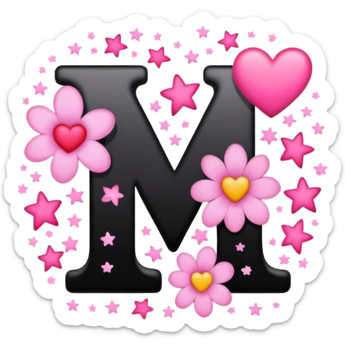 The letters KK in black font with a pink heart stars and flowers sticker