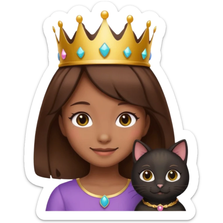  black cat kawaii brown hair girl with crown sticker