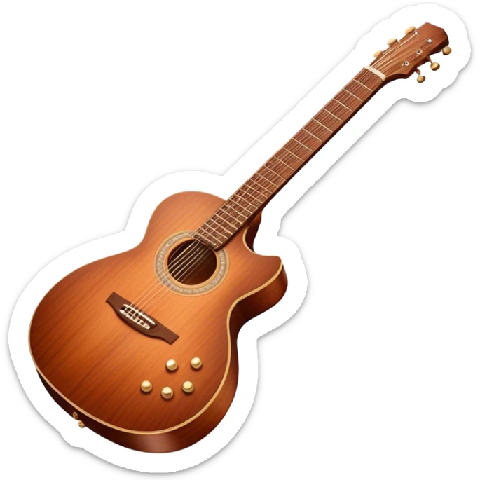 Cinematic Realistic Guitar, smooth mahogany body with intricate wood grain, steel strings reflecting soft light, gentle hand positioning on the fretboard, glowing with warmth and musical soul. sticker
