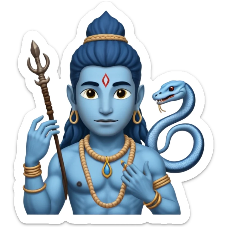 Mahadev real god  shiv not like cartoon  blue body and trishul and and had damru and nack around sanke  sticker