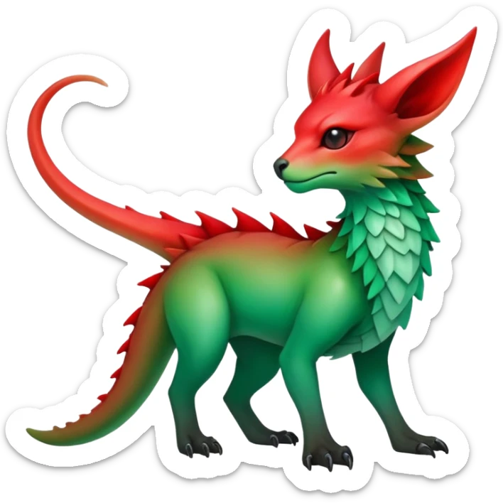 Cool Edgy Green-Red-gradient ethereal badass Fionbri-Vernid-Trico-animal-creature full bodyd sticker