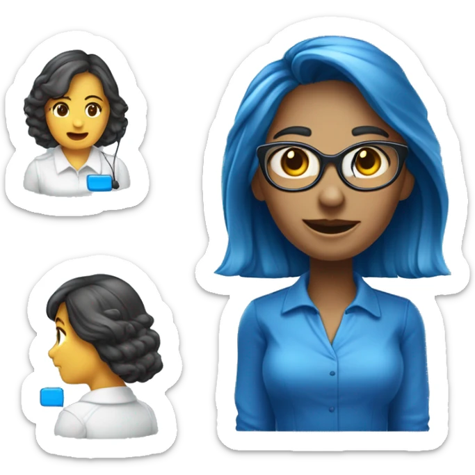 Você é um atendente de telemarketing crie uma emoji com uma blusa AZUL e um fone de telemarketing, cabelo escuro e pele branca sticker
