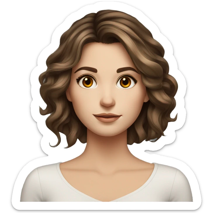 White girl brown eyes with medium length voluminous brown hair with brown highlights balayage  sticker