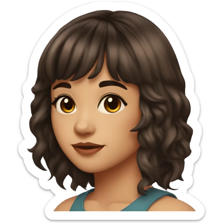 a 26 years old girl with dark brown hair with res ombre bangs, dark brown eyes sticker