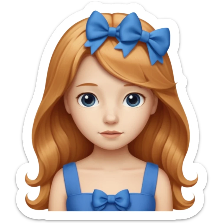 young girl with blue dress, cute blue bow and long strawberry  blonde hair sticker