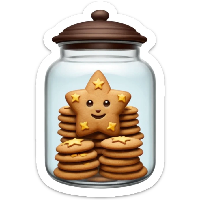 Realistic glass cookie jar with dark brown lid full of stars ginger cookies sticker