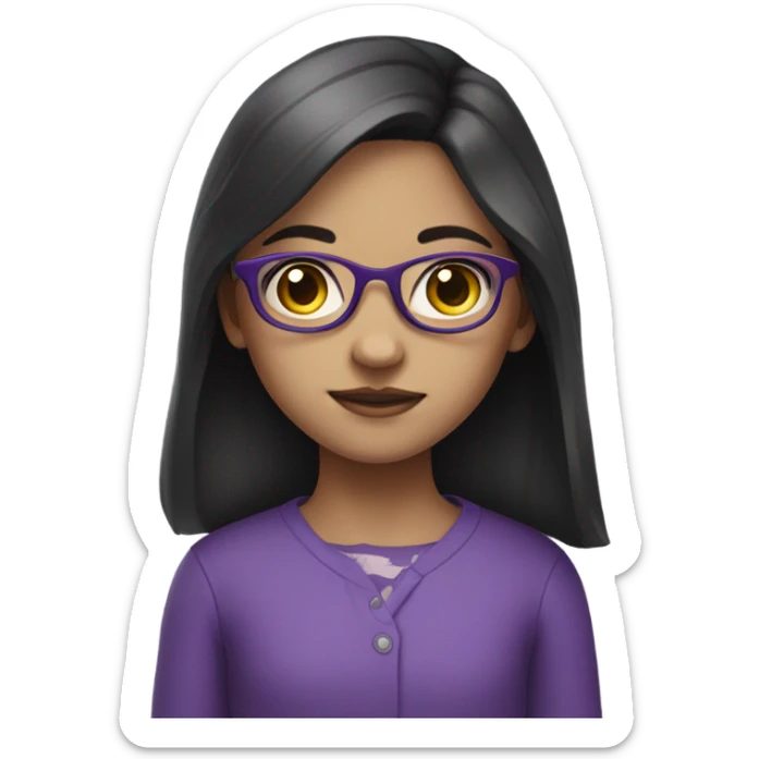 pale little girl in purple glasses and dark hair sticker