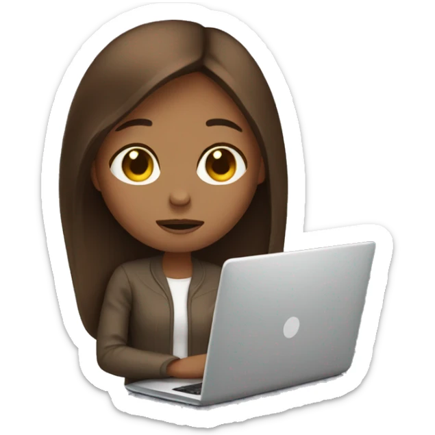Exhausted brown straight hair girl with laptop  sticker
