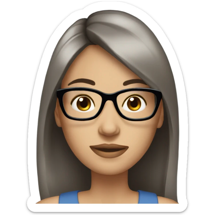 beautiful woman, long dark brown hair, side bang, blue eyes, glasses sticker