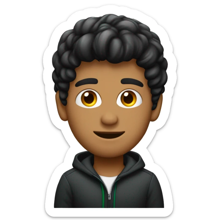 hombre joven moreno, de chile, con poleron deportivo color petroleo. Pelo corto negro.  sticker