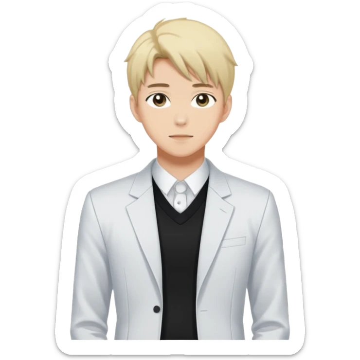 Japanese anime illustration, full body male character .
Clean thin lineart, professional manhwa style, modern BL illustration. sticker