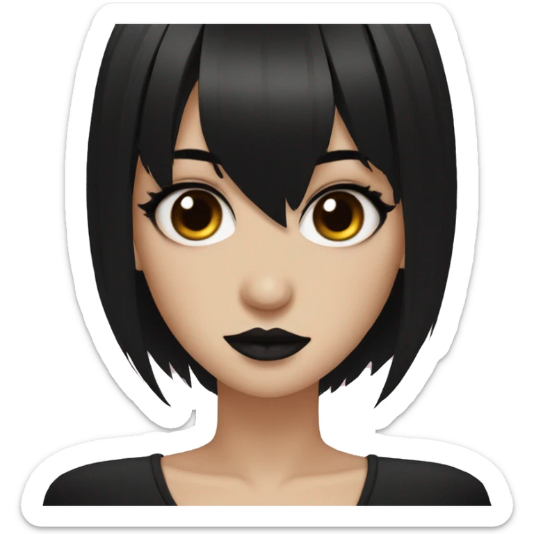 Goth girl with v shaped bangs, black hair of medium length, brown eyes   sticker
