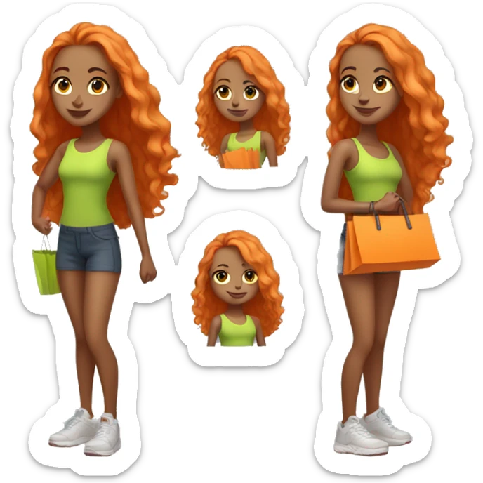 Tan girl with long orange hair wearing cute gym outfit holding shopping bags sticker