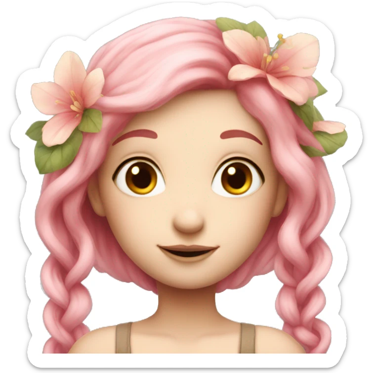 Beautiful, flower, fairy, long pink hair, fair skin sticker