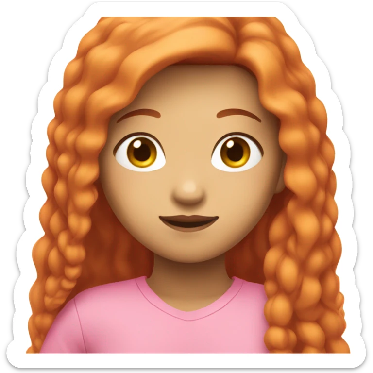 an asian girl with long red orange hair, wearing a pink top sticker