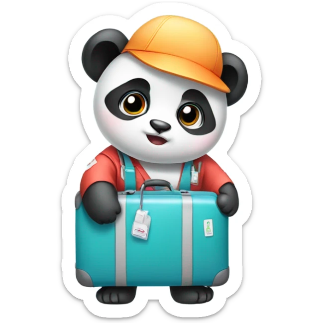 Baby panda sad carrying lots of luggage wearing scrubs sticker