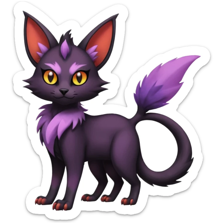 Black edgy Noivern-Noibat-Purloin-Torracat-Lykoi-Caracal-cat-Fakemon-fusion-hybrid-creature sticker