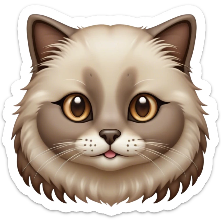 Cinematic Adorable Fluffy brown Seal Ragdoll Cat Portrait Emoji, Head tilted cutely with big, sparkling eyes, soft brown fur with darker seal points on the ears, face, and paws, Simplified yet irresistibly adorable features, highly detailed, glowing with a soft, warm glow, high shine, affectionate and playful, stylized with a touch of whimsy, bright and endearing, soft glowing outline, capturing the essence of a curious and loving kitten, so cute it feels like it could leap out of the screen and snuggle up for a cuddle! sticker