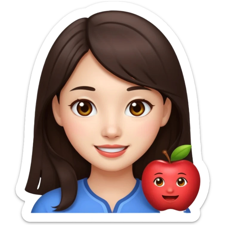 emoji of a very pretty brunette girl with Chinese features, simple and expressive, Apple emoji style sticker