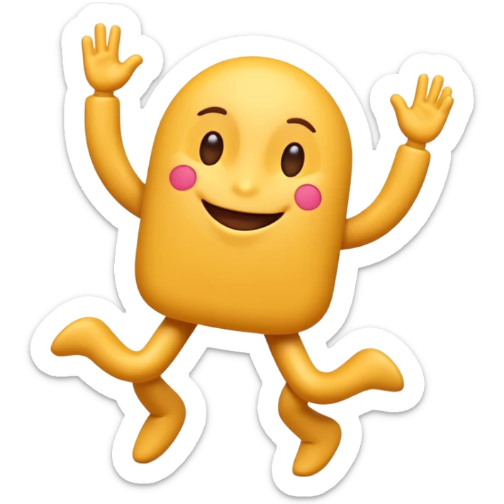 A cute 3D emoji of the English letter 'A' with cartoon arms and legs, dancing happily. Vibrant colors, expressive eyes, smiley face, high quality, white background, sticker style, glossy finish. sticker